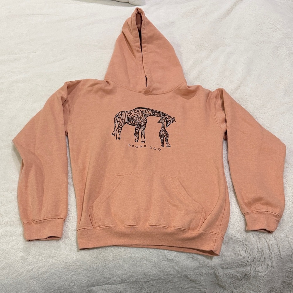 MV Sport Kids Bronx Zoo Hoodie in Peach with Animal Print